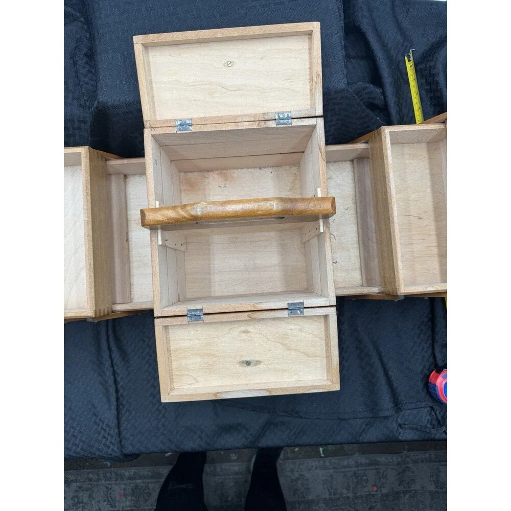 Vintage 3-Tier Accordion Wooden Sewing Craft Jewelry Box